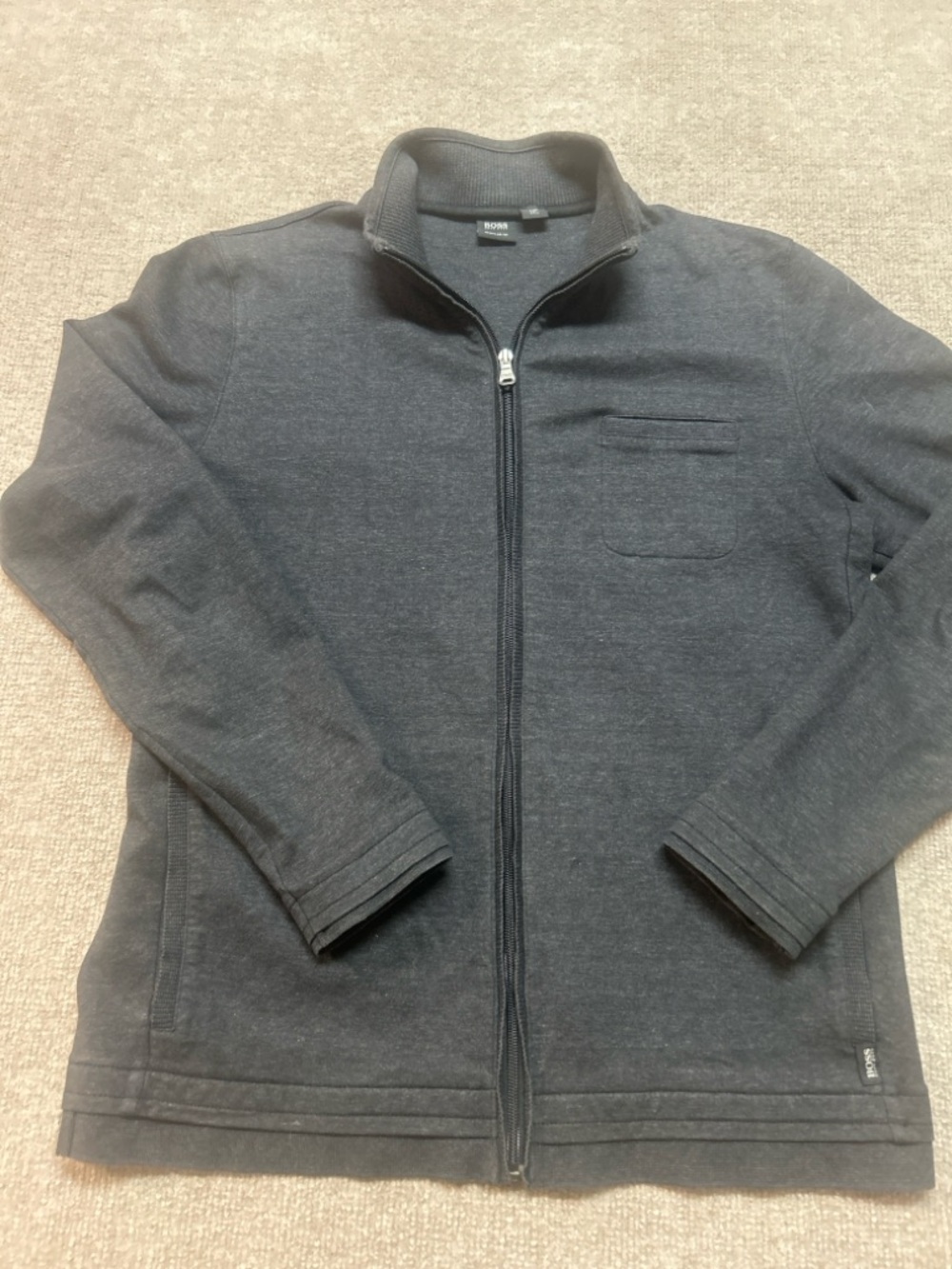 Boss Men's Charcoal Gray Full-Zip Knit Sweater Jacket